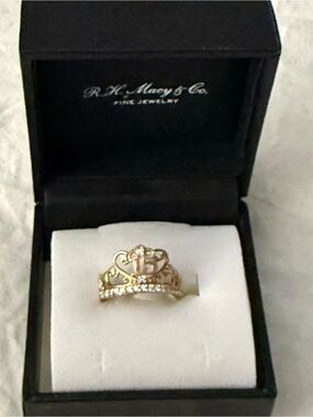 Gold-Tone Crown Ring with Clear Accent Stones